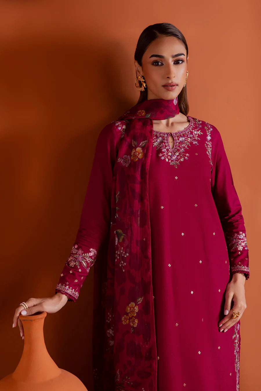 Pink Inizio 3Pc - Embroidered khaddar Dress
