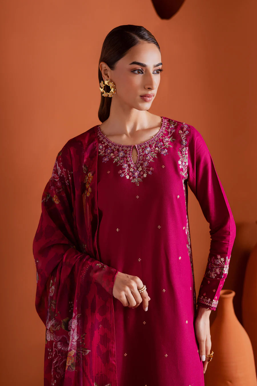 Pink Inizio 3Pc - Embroidered khaddar Dress
