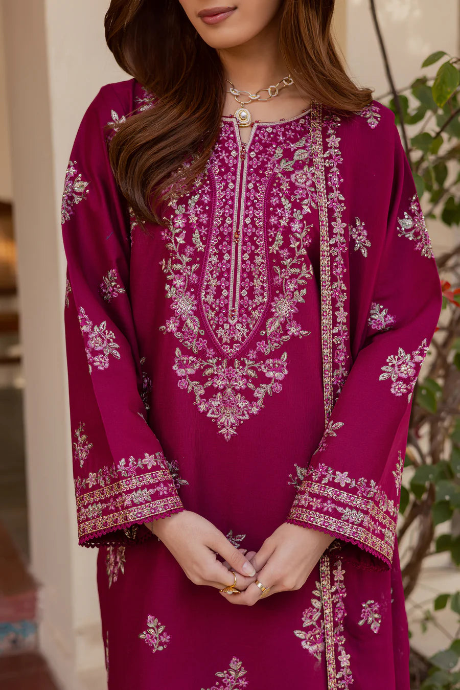 Plum Meeraki 3Pc - Embroidered Lawn Dress